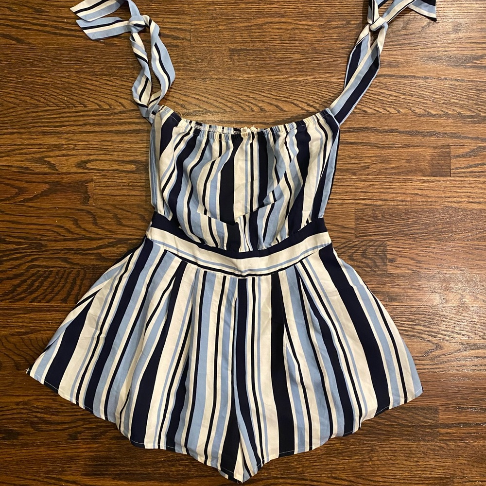 Fashion Nova Blue Stripped Romper
